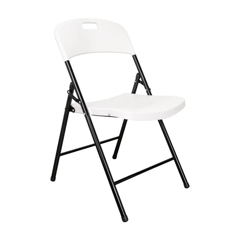 Set de 2 Sillas Plegable Dako, Blanco, Espaldar y Asiento en Material Plástico y Patas Metálicas