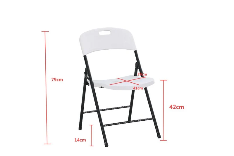 Set de 2 Sillas Plegable Dako, Blanco, Espaldar y Asiento en Material Plástico y Patas Metálicas