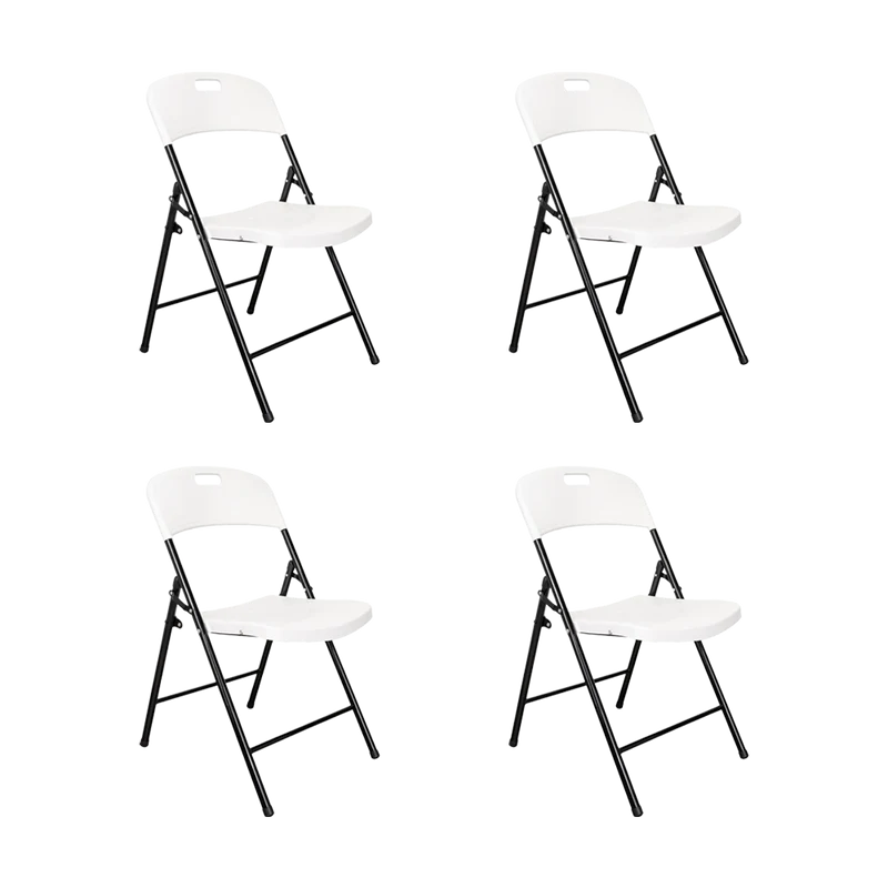 Set de 4 Sillas Plegable Dako, Blanco, Espaldar y Asiento en Material Plástico y Patas Metálicas