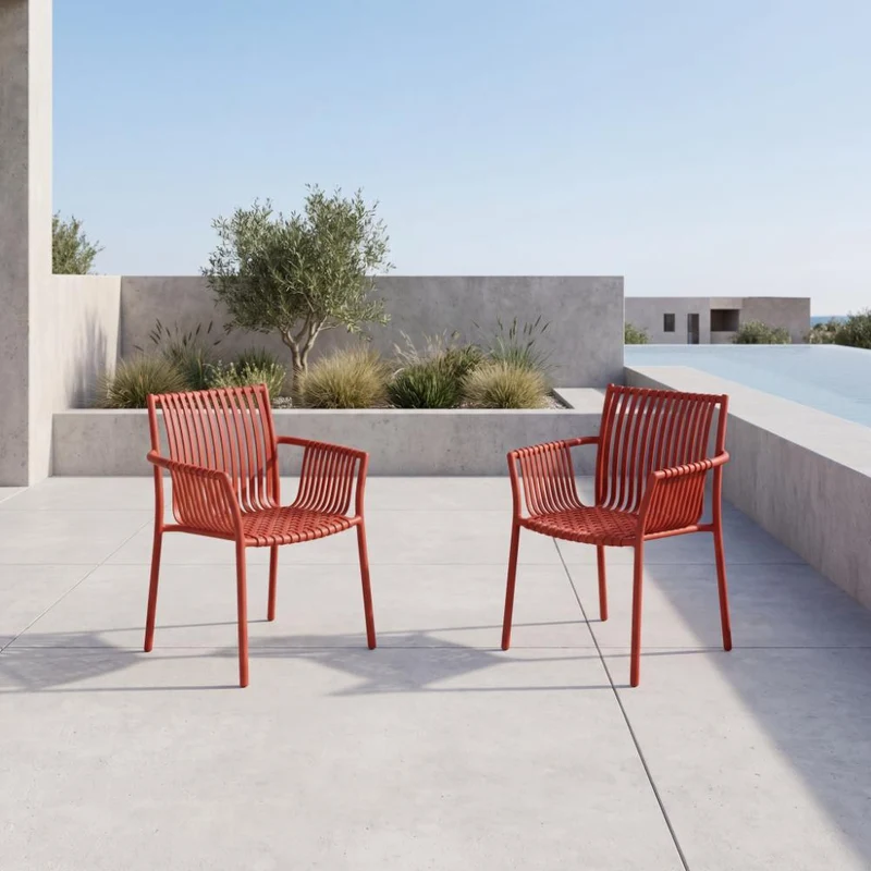 Set de 2 Sillas Madrid con Brazos, Color Rojo, con Espaldar y Diseño Moderno