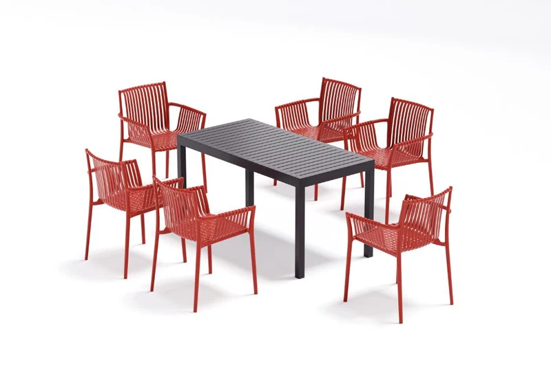 Set de 2 Sillas Madrid con Brazos, Color Rojo, con Espaldar y Diseño Moderno