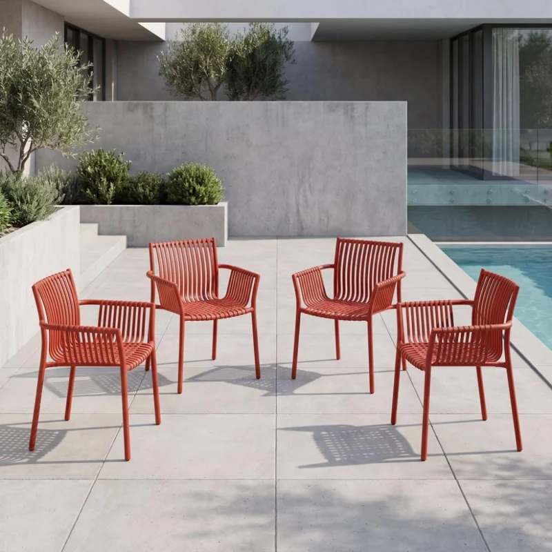 Set de 4 Sillas Madrid con Brazos, Color Rojo, con Espaldar y Diseño Moderno
