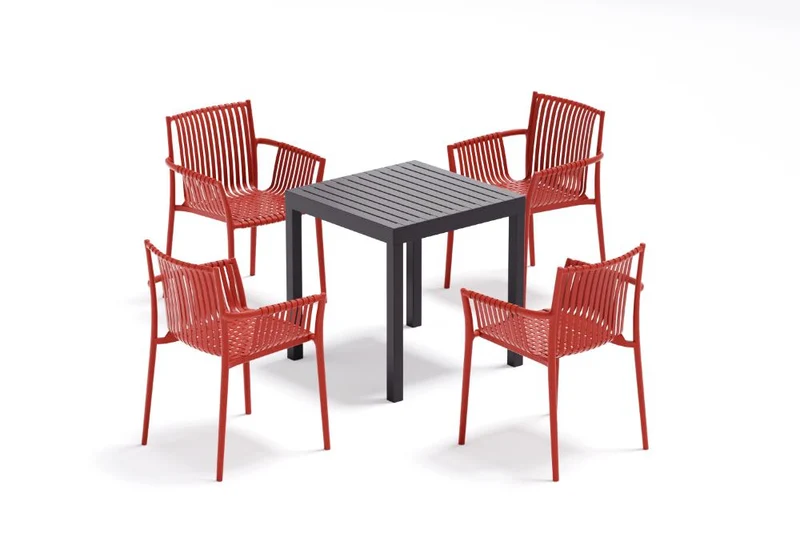 Set de 4 Sillas Madrid con Brazos, Color Rojo, con Espaldar y Diseño Moderno