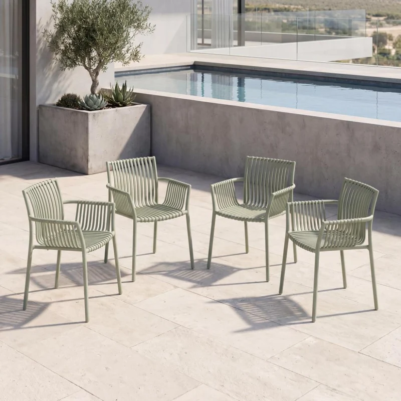 Set de 4 Sillas Madrid con Brazos, Color Verde Olivo, con Espaldar y Diseño Moderno