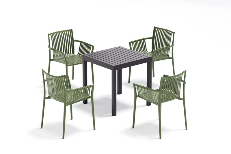 Set de 4 Sillas Madrid con Brazos, Color Verde Olivo, con Espaldar y Diseño Moderno