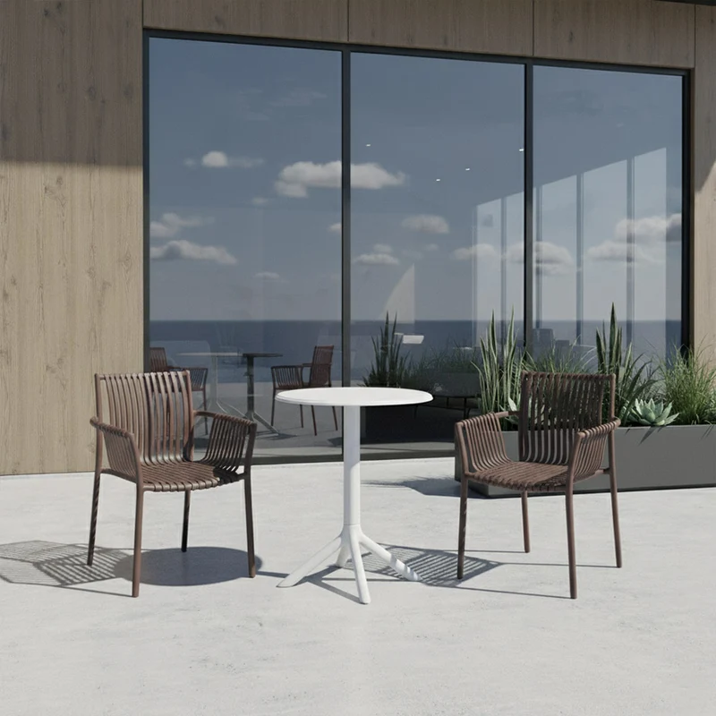 Set de 4 Sillas Madrid con Brazos, Color Taupe, con Espaldar y Diseño Moderno