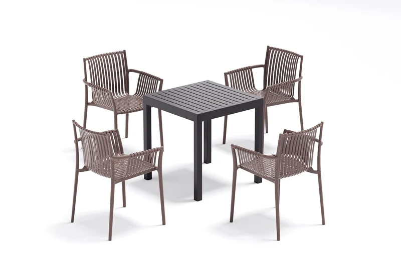 Set de 4 Sillas Madrid con Brazos, Color Taupe, con Espaldar y Diseño Moderno
