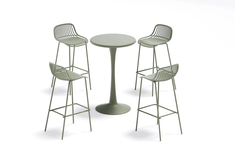 Set de 4 Butacos para Barra Tulum, Color Verde Olivo, Diseño Moderno