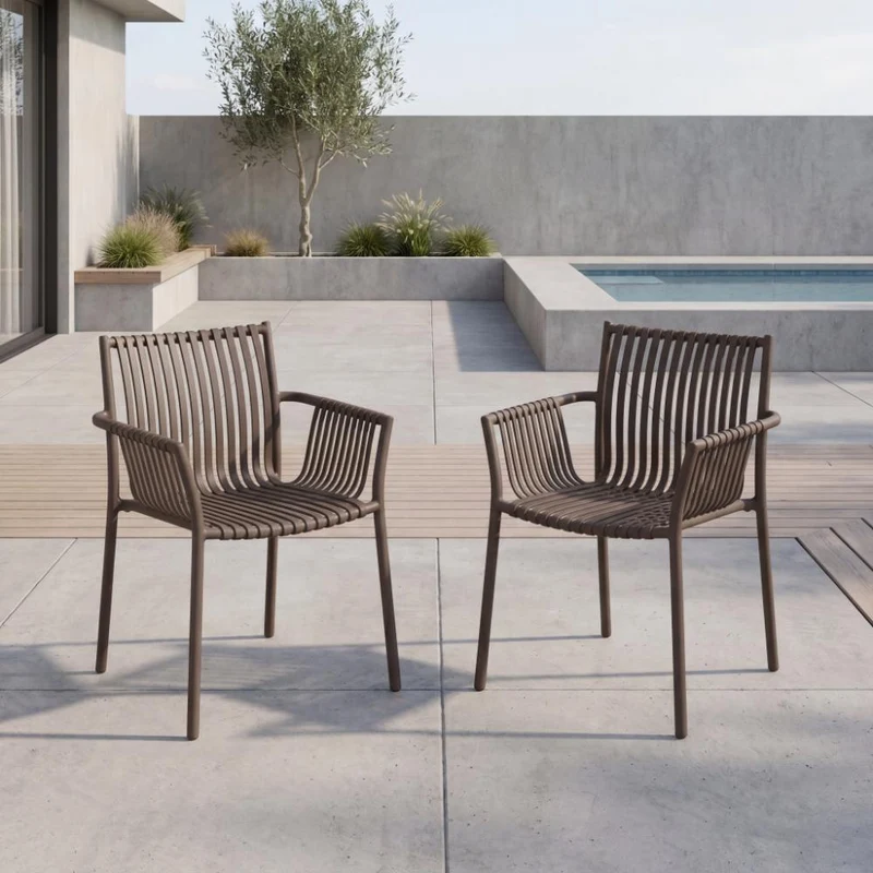 Set de 2 Sillas Madrid con Brazos, Color Taupe, con Espaldar y Diseño Moderno