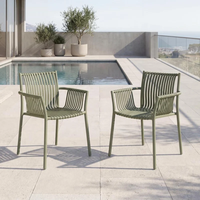 Set de 2 Sillas Madrid con Brazos, Color Verde Olivo, con Espaldar y Diseño Moderno
