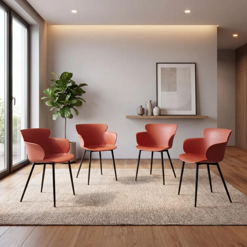 Set de 4 Sillas Miami con Brazos, Color Rojo, con Espaldar y Diseño Moderno