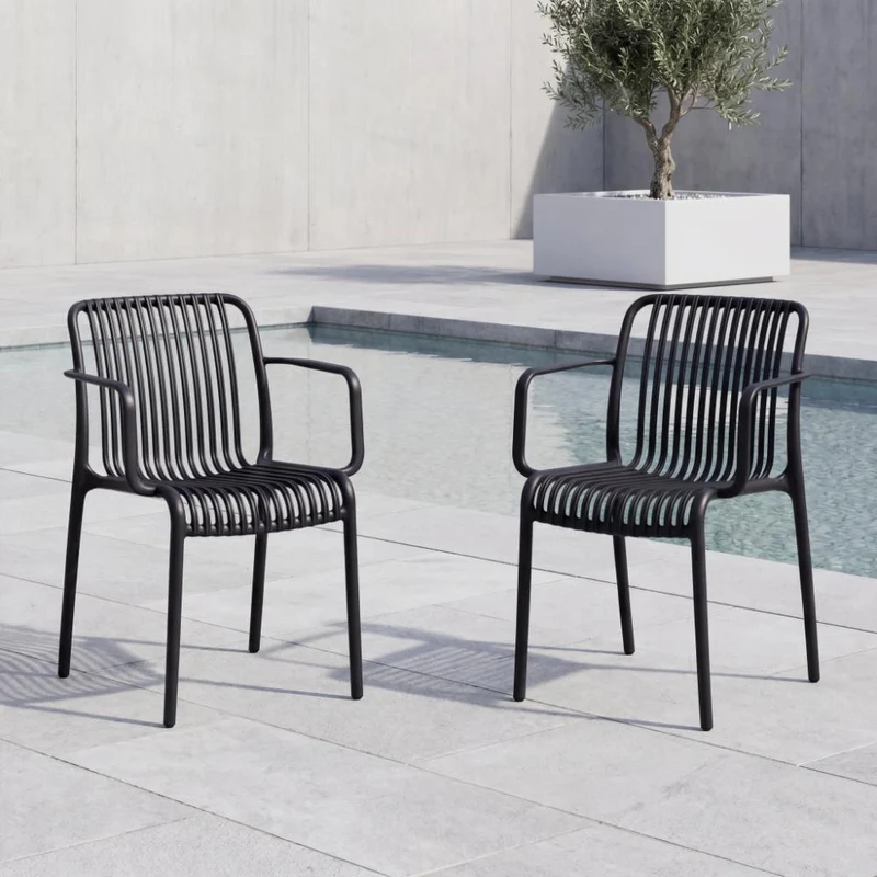 Set de 2 Sillas Terra con Brazos, Color Negro, con Espaldar