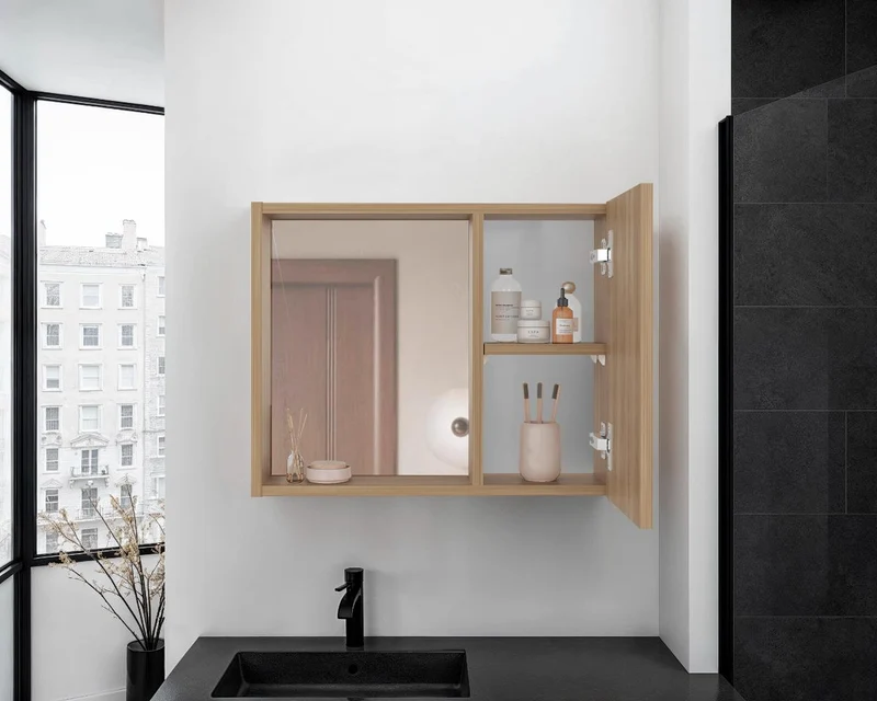 Gabinete de Baño Alessi, Fresno Europeo, con Especio para Guardar Objetos de Aseo Personal