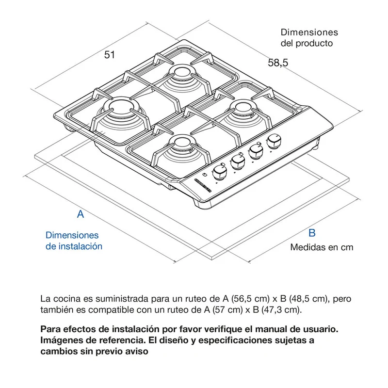 Estufa de Empotrar Challenger 4 Puestos Gas Natural, Plateado