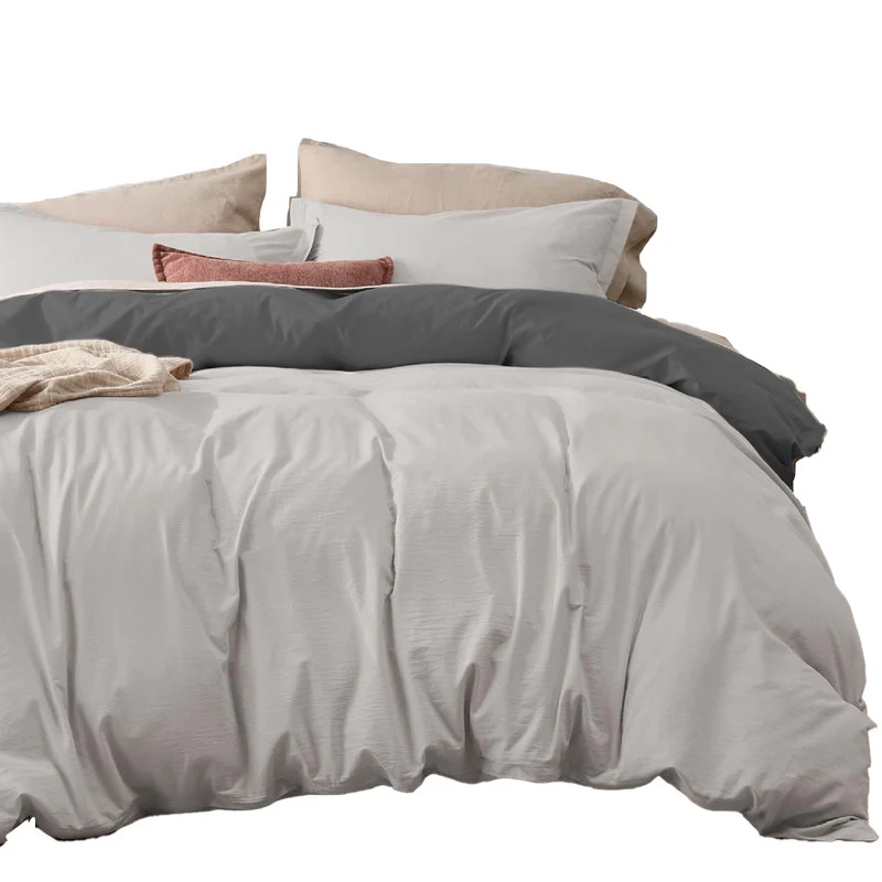 Duvet Cover + Plumón Bicolor Gris Oscuro Gris Claro Sencillo