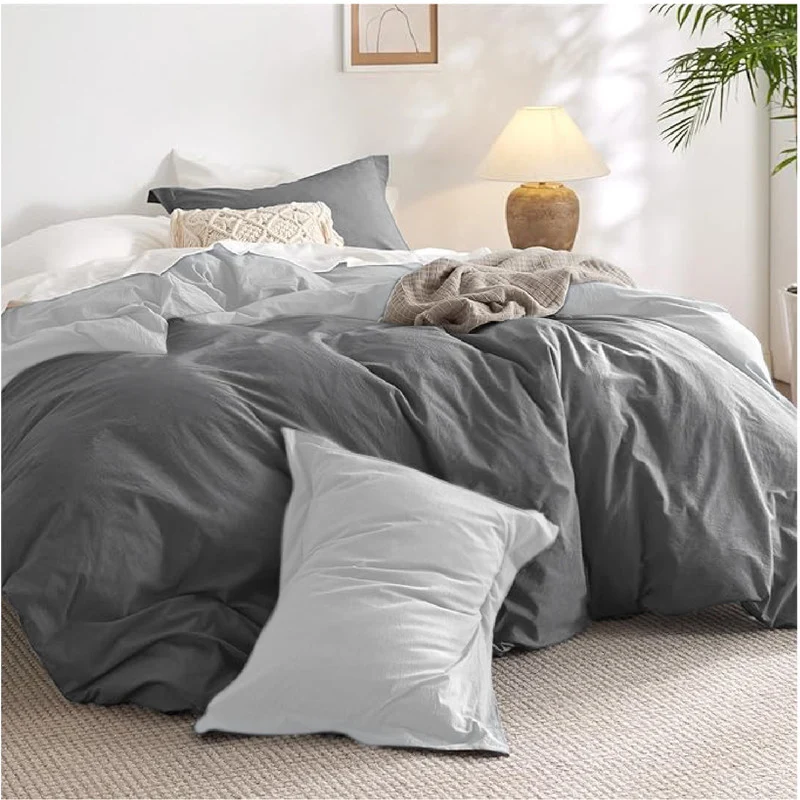 Duvet Cover + Plumón Bicolor Gris Oscuro Gris Claro King