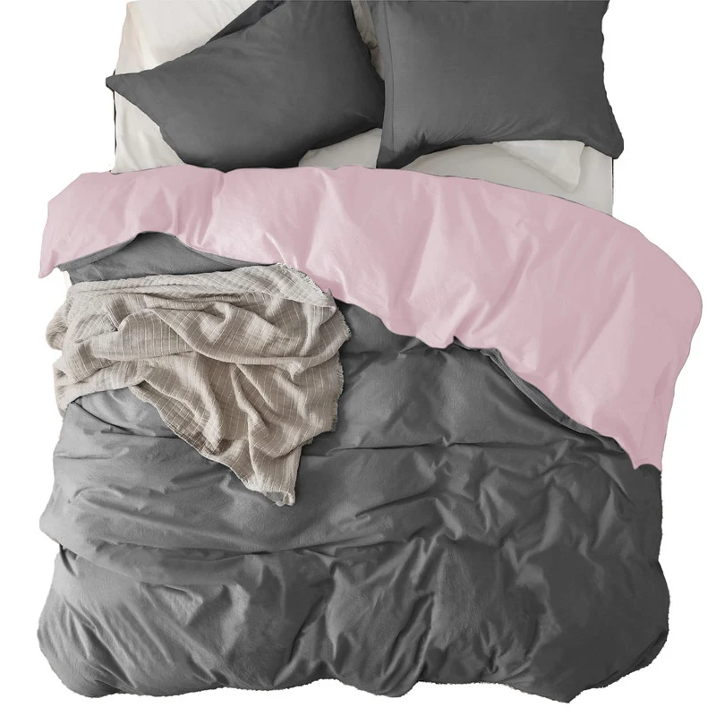 Duvet Cover + Plumón Bicolor Gris Oscuro Rosado Sencillo