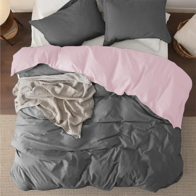 Duvet Cover + Plumón Bicolor Gris Oscuro Rosado Sencillo