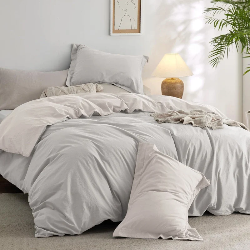 Duvet + Plumón Bicolor Beige Gris Claro Doble