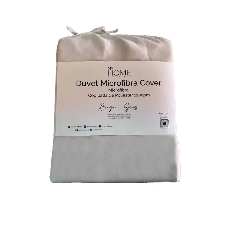 Duvet Cover + Plumón Bicolor Beige Gris Claro Sencillo
