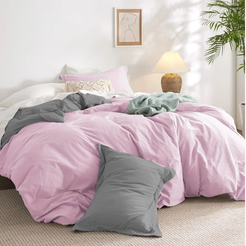 Duvet + Plumón Bicolor Gris Oscuro Rosado Doble