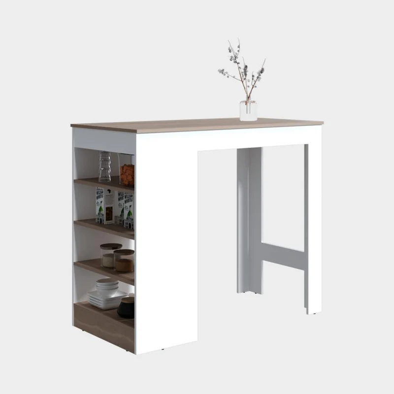 Barra Auxiliar de Cocina Greer, Blanco Duqueza y Positano, con Espacio para Ubicar Objetos de Cocina