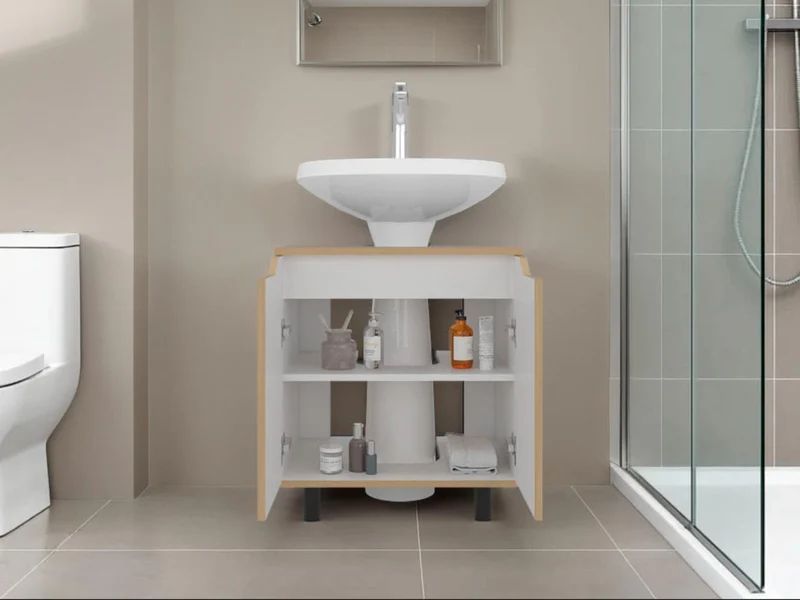 Mueble para Lavamanos Marlo, Fresno Europeo y Blanco, No Incluye Lavamanos