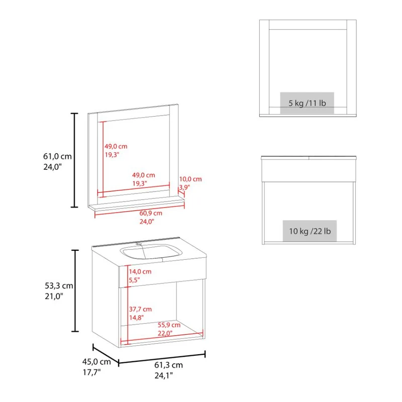 Mueble para Lavamanos Blake, Blanco Duqueza, Incluye Lavamanos Praia 60 y Espejo ZF