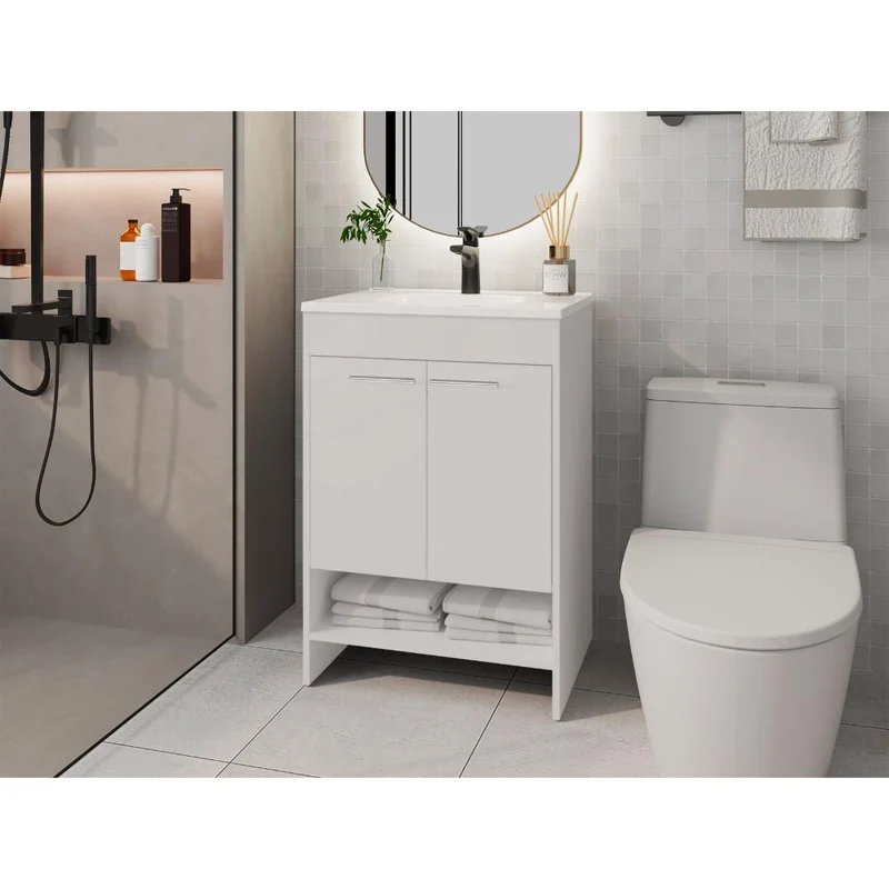 Mueble para Lavamanos Lorenzo, Blanco Duqueza, Incluye Lavamanos Praia 60 ZF