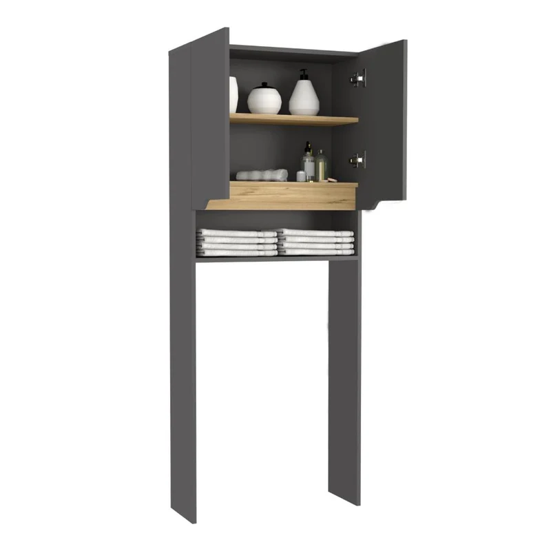 Gabinete de Baño Apolis, Plata Oscuro y Café Claro, con Puertas con Apertura sin Manijas y Dos Puertas