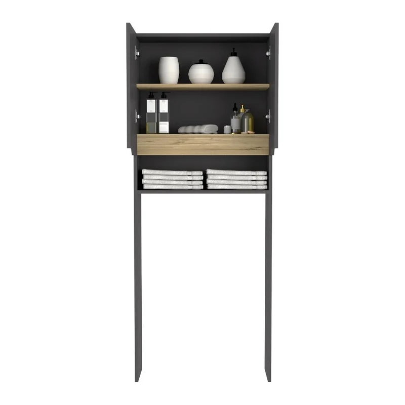 Gabinete de Baño Apolis, Plata Oscuro y Café Claro, con Puertas con Apertura sin Manijas y Dos Puertas