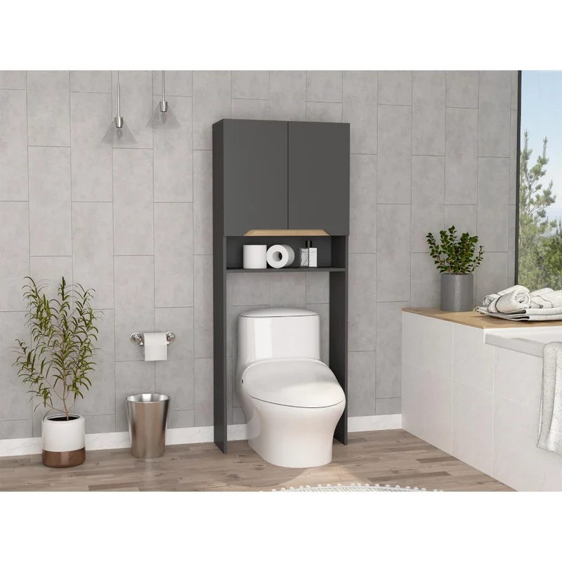 Gabinete de Baño Apolis, Plata Oscuro y Café Claro, con Puertas con Apertura sin Manijas y Dos Puertas