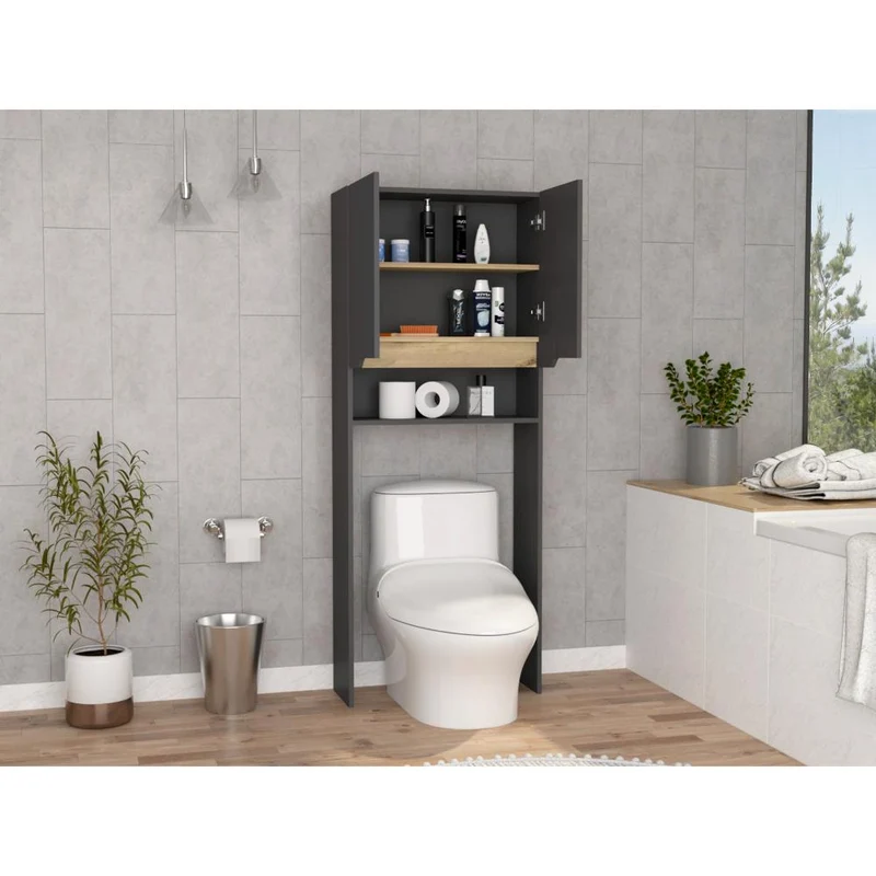 Gabinete de Baño Apolis, Plata Oscuro y Café Claro, con Puertas con Apertura sin Manijas y Dos Puertas