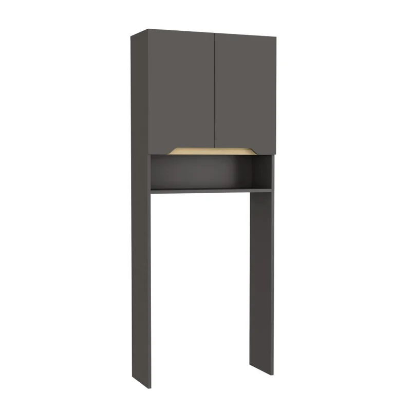 Gabinete de Baño Apolis, Plata Oscuro y Café Claro, con Puertas con Apertura sin Manijas y Dos Puertas