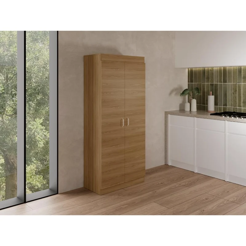 Alacena Varese, Fresno Europeo y Blanco, con Dos Puertas y Cuatro Entrepaños