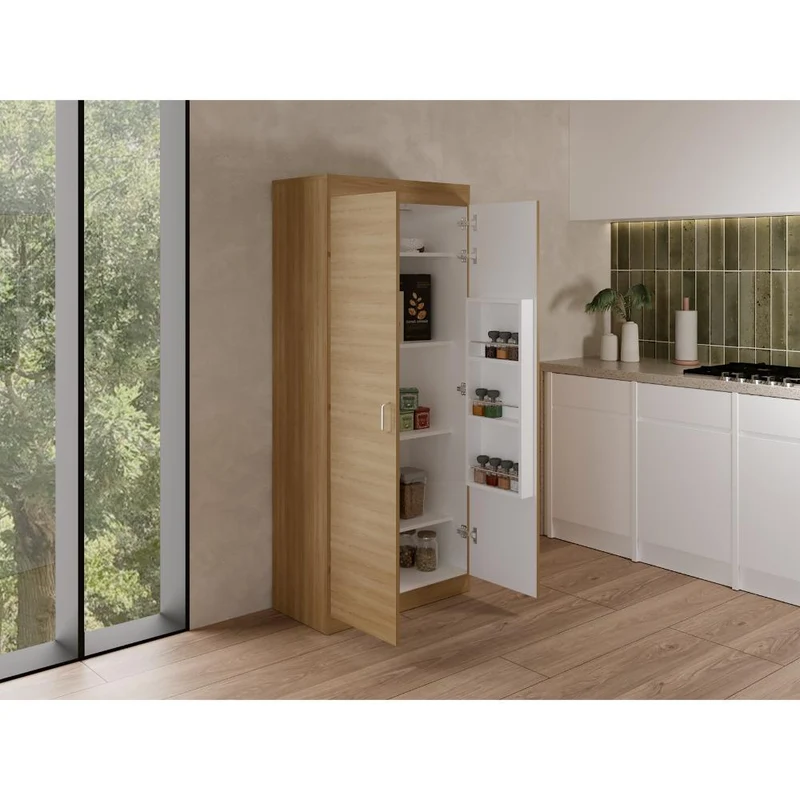 Alacena Varese, Fresno Europeo y Blanco, con Dos Puertas y Cuatro Entrepaños