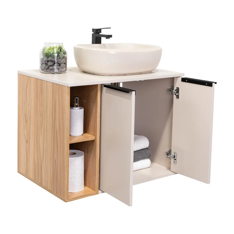Mueble para Lavamanos Suns, Capri y Fresno Europeo, Incluye Lavamanos Corona en Porcelana Sanitaria