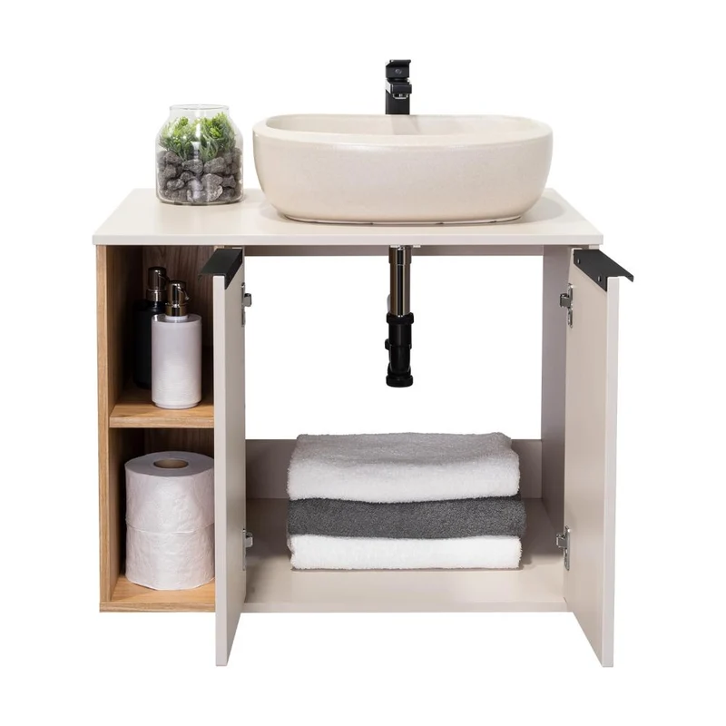 Mueble para Lavamanos Suns, Capri y Fresno Europeo, Incluye Lavamanos Corona en Porcelana Sanitaria