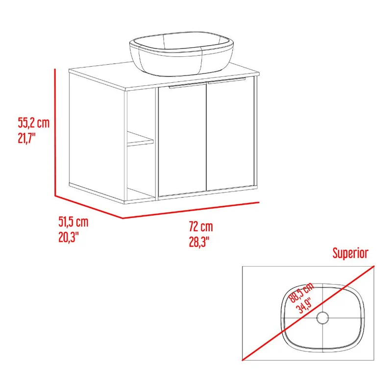 Mueble para Lavamanos Suns, Capri y Fresno Europeo, Incluye Lavamanos Corona en Porcelana Sanitaria