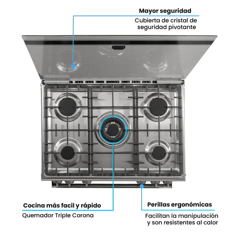 Estufa de Piso a Gas Propano con Horno en Acero Inox, Negro