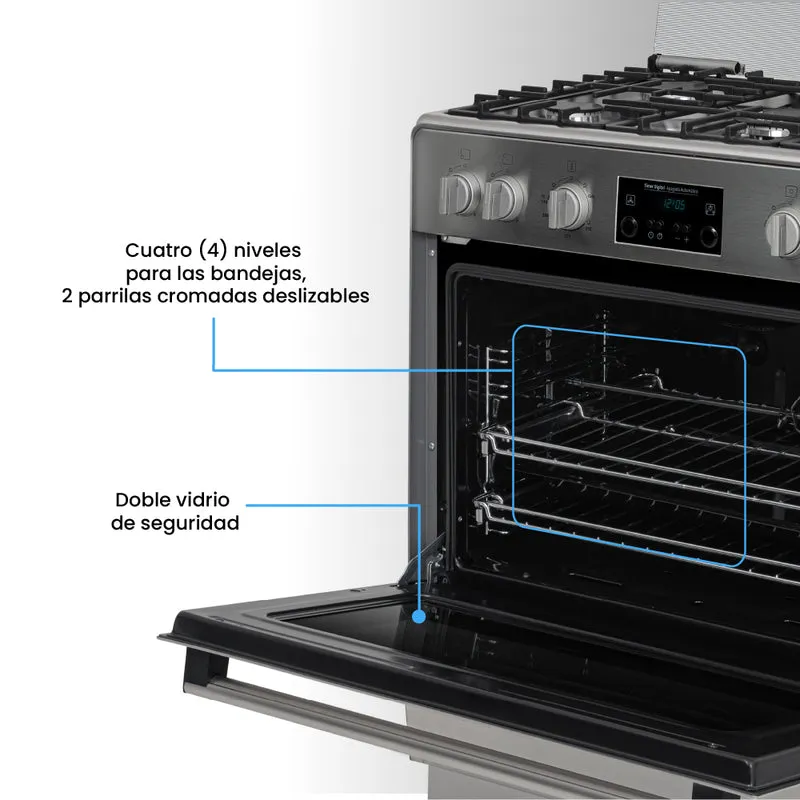 Estufa de Piso a Gas Propano con Horno en Acero Inox, Negro