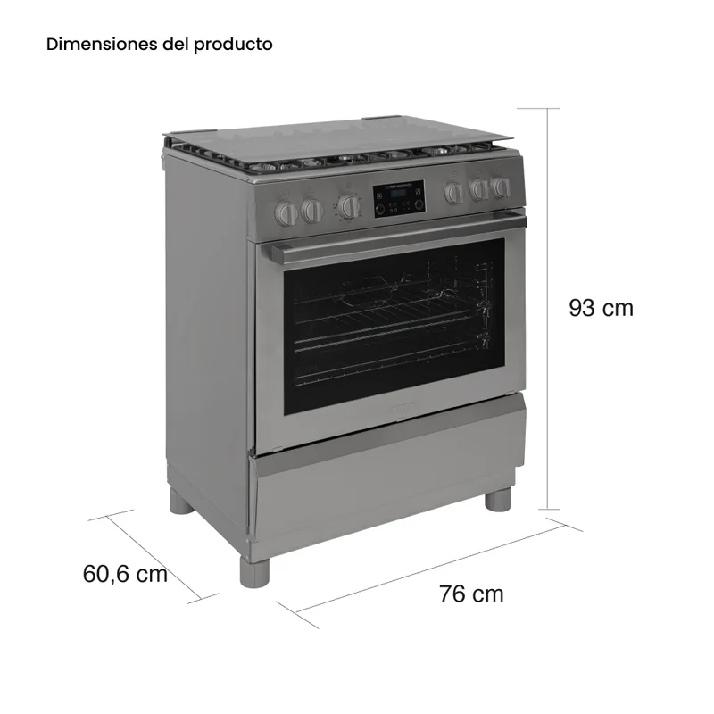 Estufa de Piso a Gas Propano con Horno en Acero Inox, Negro