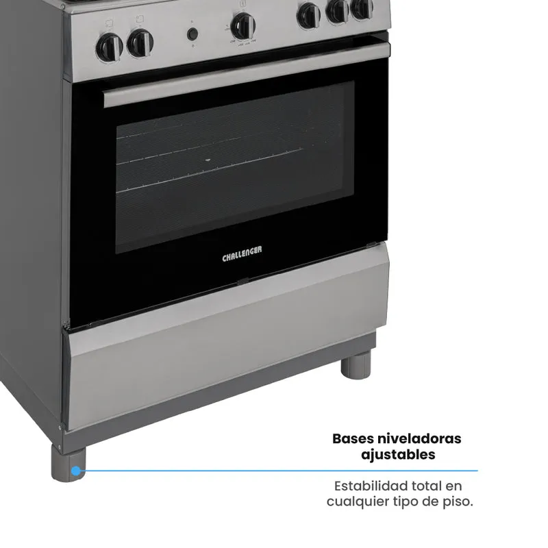 Estufa de Piso 76 cm a Gas Propano con Horno en Acero Inox, Negro
