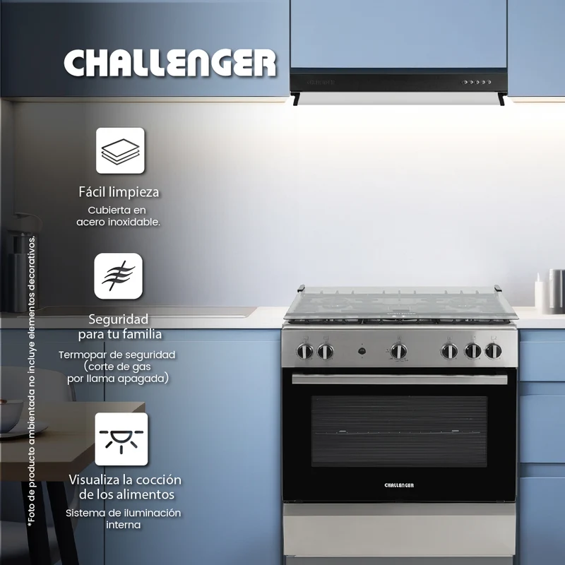 Estufa de Piso 76 cm a Gas Propano con Horno en Acero Inox, Negro