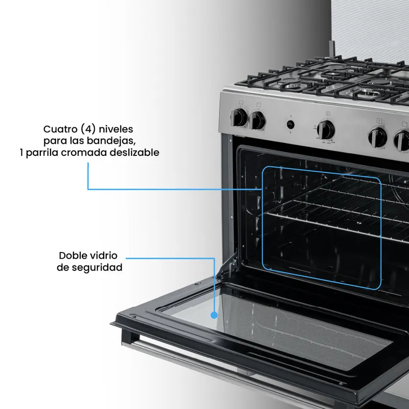 Estufa de Piso 76 cm a Gas Propano con Horno en Acero Inox, Negro