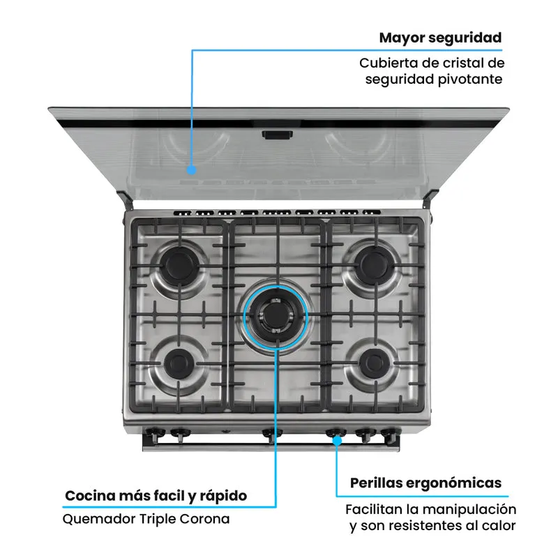Estufa de Piso 76 cm a Gas Natural con Horno en Acero Inox, Negro