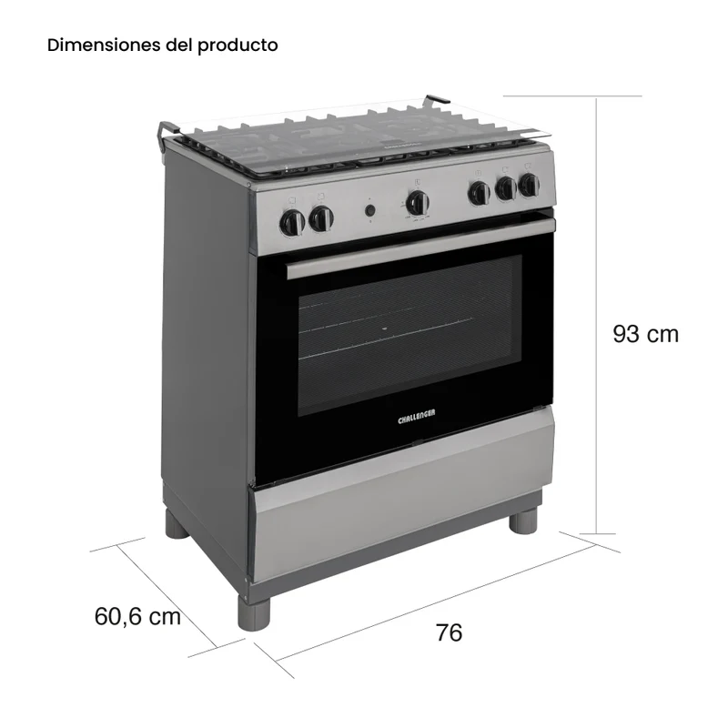 Estufa de Piso 76 cm a Gas Natural con Horno en Acero Inox, Negro