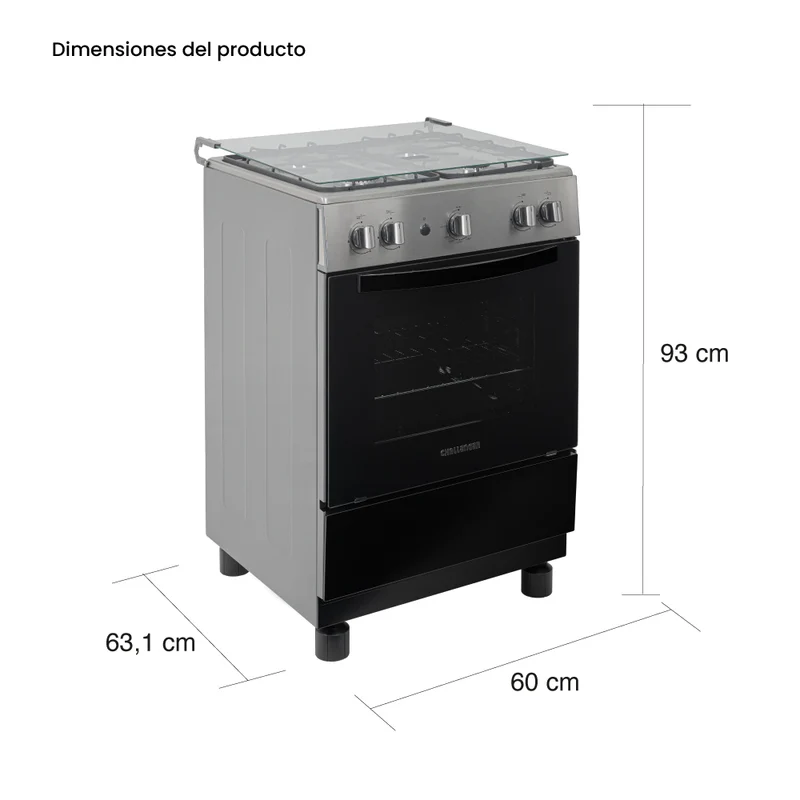 Estufa de Piso 60 cm a Gas Propano con Horno en Acero Inox, Negro
