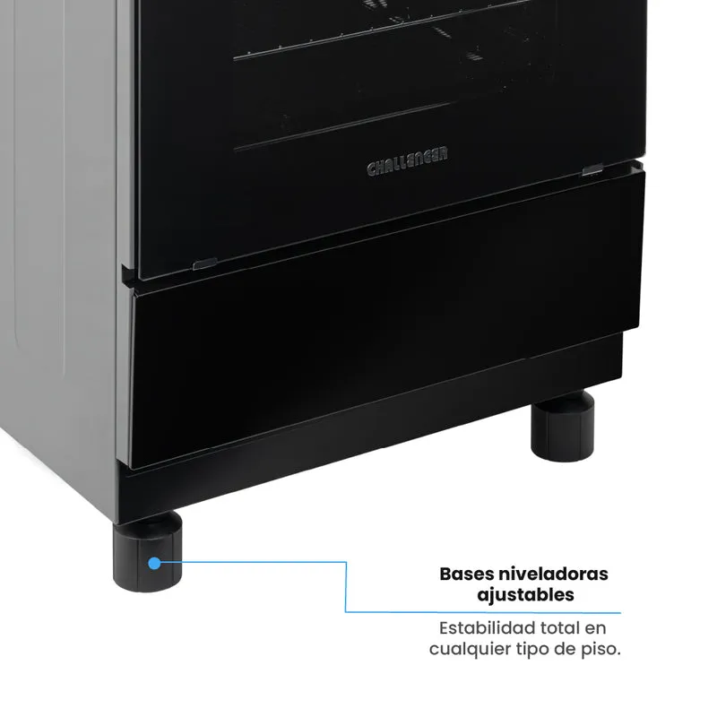 Estufa de Piso 60 cm a Gas Natural con Horno en Acero Inox, Negro