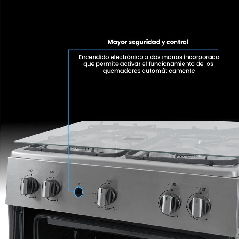 Estufa de Piso 60 cm a Gas Natural con Horno en Acero Inox, Negro